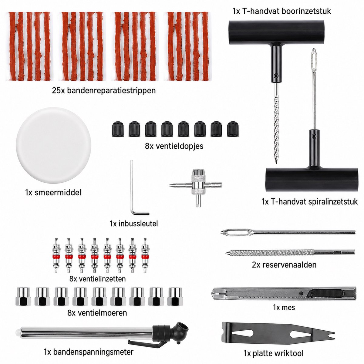 Kaiyaya - 62-delige bandenreparatieset - tubeless noodreparatie set - complete set met opbergtas - voor auto, motor, scooter, fiets - metaal en kunststof thumbnail 2
