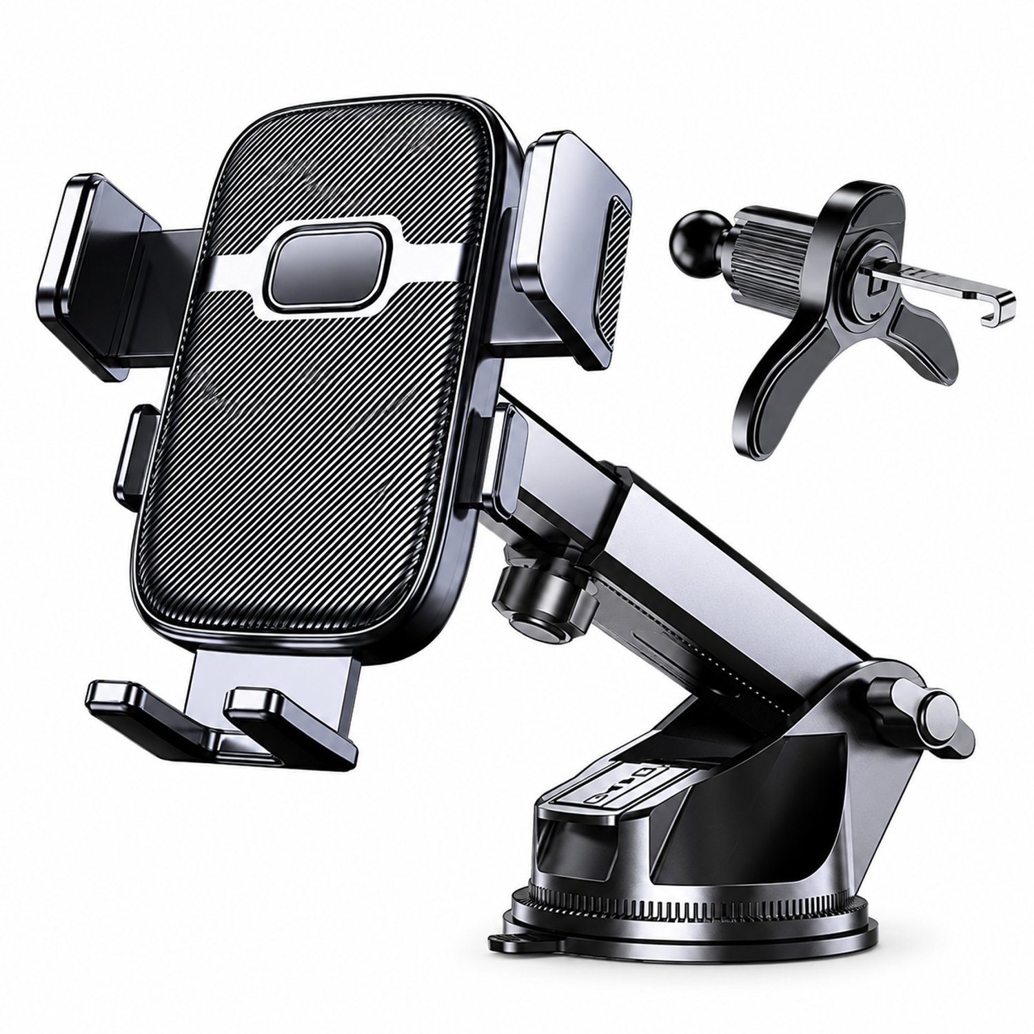 Telefoonhouders auto: zwarte 3-in-1 telefoonhouder met zuignap en ventilatieroosterhaak