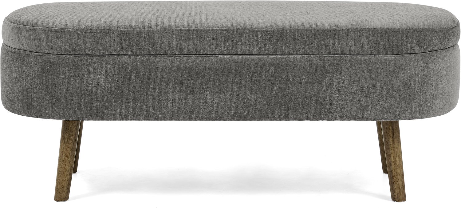 MUVANO Opbergbank met zitplaats - chenille opbergbank - opbergbank voor de hal - ovale opbergbank van 110 cm - 110 x 40 x 42 cm - verborgen opbergruimte - donkergrijs