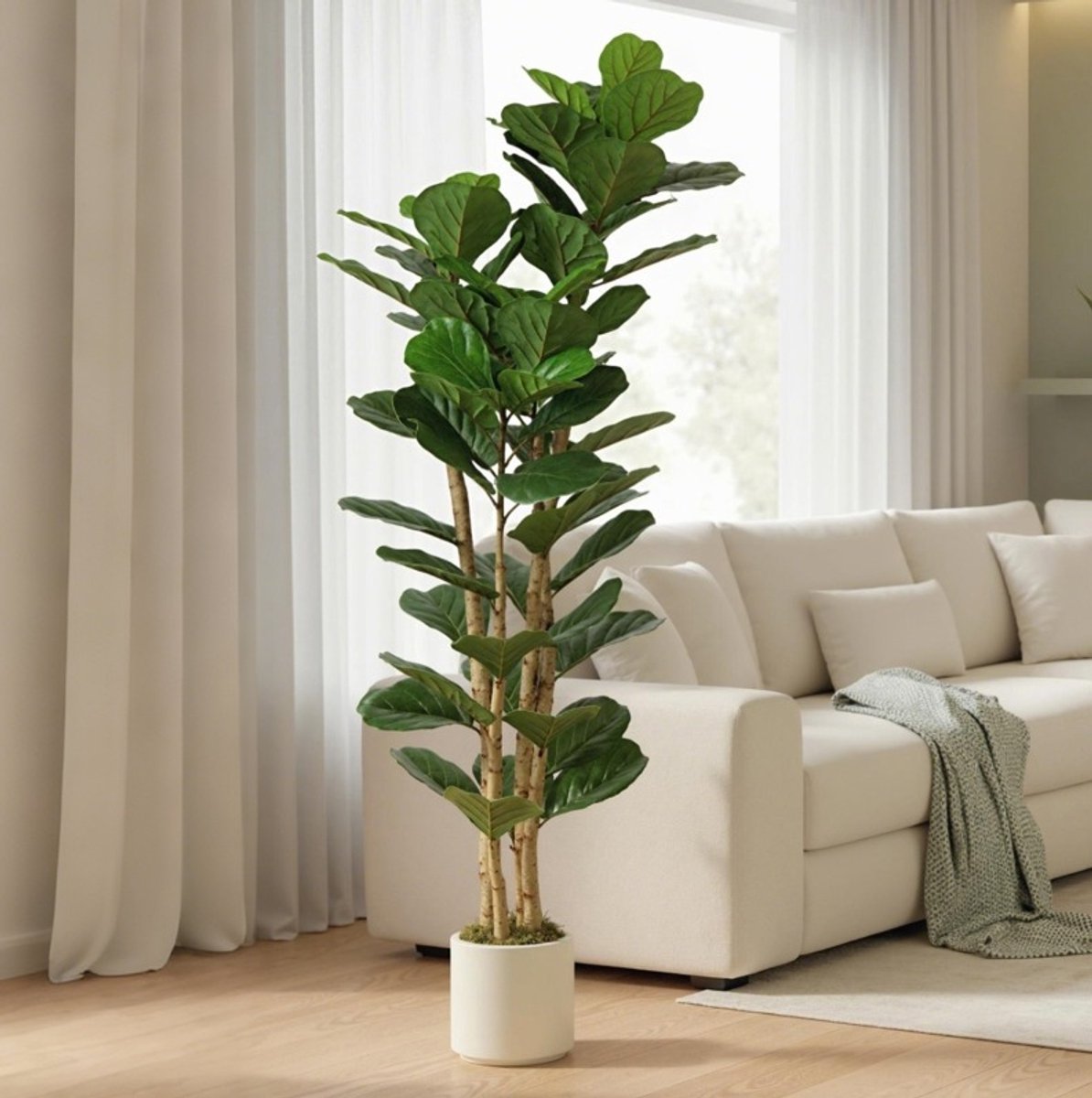 Kunstplant – 91 Bladeren – 55 x 55 x 180 cm – Kunststof, Hout – Groen – Voor Binnen – Met Pot – Woonruimte