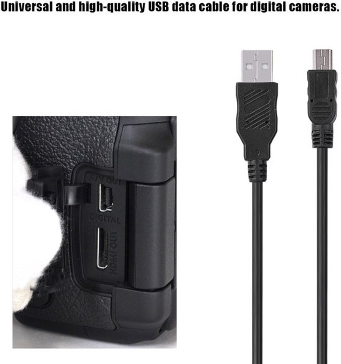 Dailygoods - USB 2.0 Mini B 5-Pin Datakabel - Geschikt voor Camera - 1 meter - Hoge