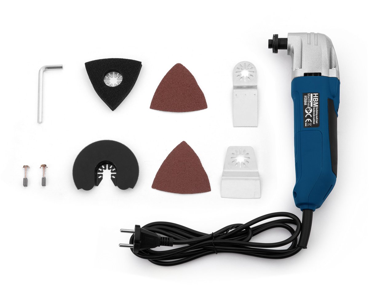 HBM Professionele Oscillerende Multitool – 200W – 22.000 rpm – 10-Delige Set met Zaagbladen, Schraper en Schuuraccessoires – Combitool voor Hout, Metaal en Gips
