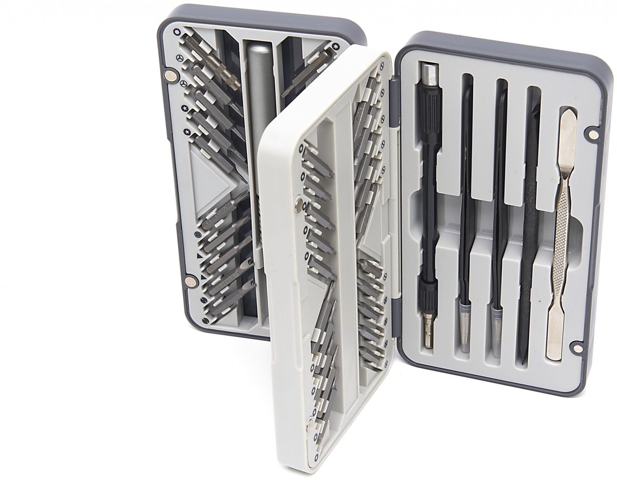 HBM 66-delige precisie schroevendraaierset met bitset, flexibel verlengstuk, 2 pincetten en 2 universele spatels