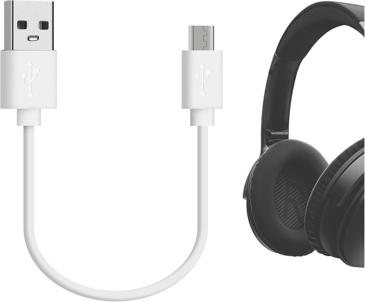 Korte Oplaadkabel voor Hoofdtelefoons - Micro USB Compatibel met Android Telefoons en Tablets - Vervangende USB Kabel (30cm)