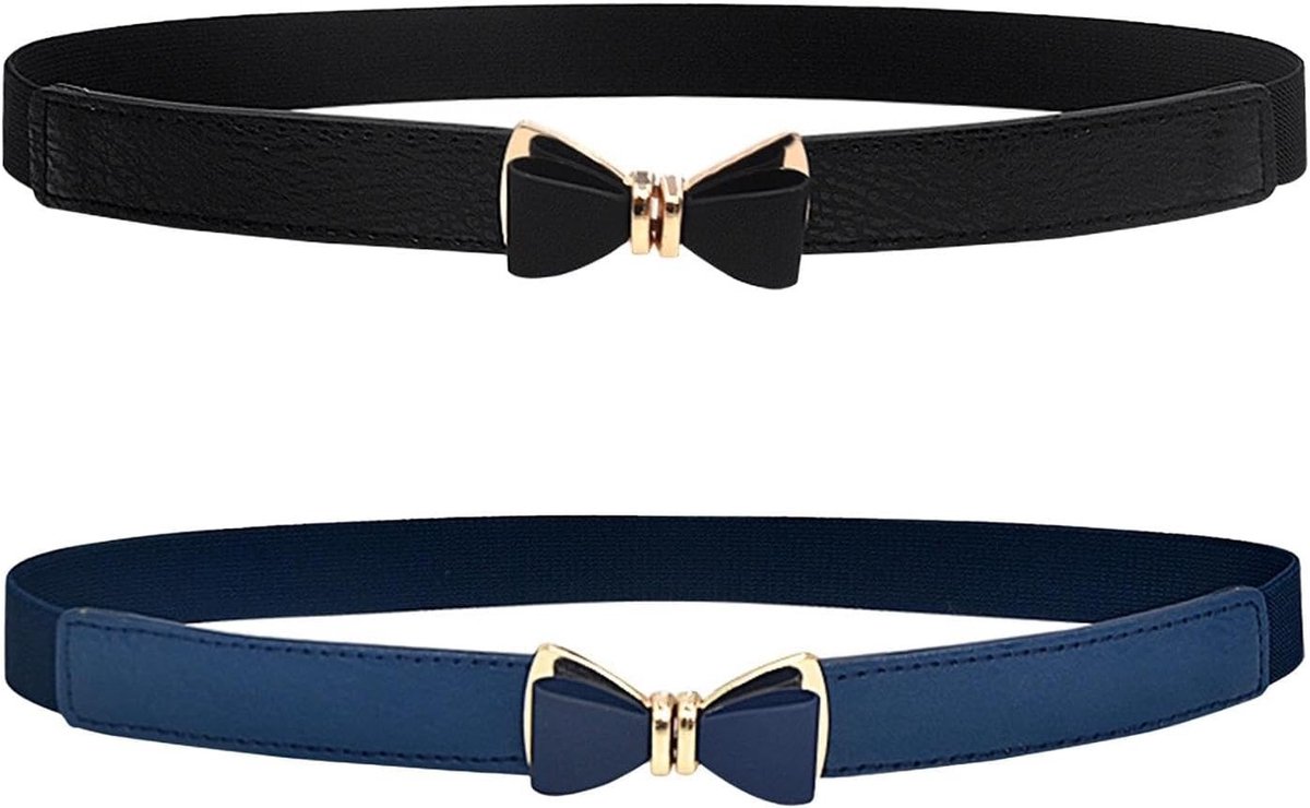 Set van 2 dunne elastische riemen voor vrouwen, decoratieve ceinturen voor jassen en feestoutfits, zwart, maat M