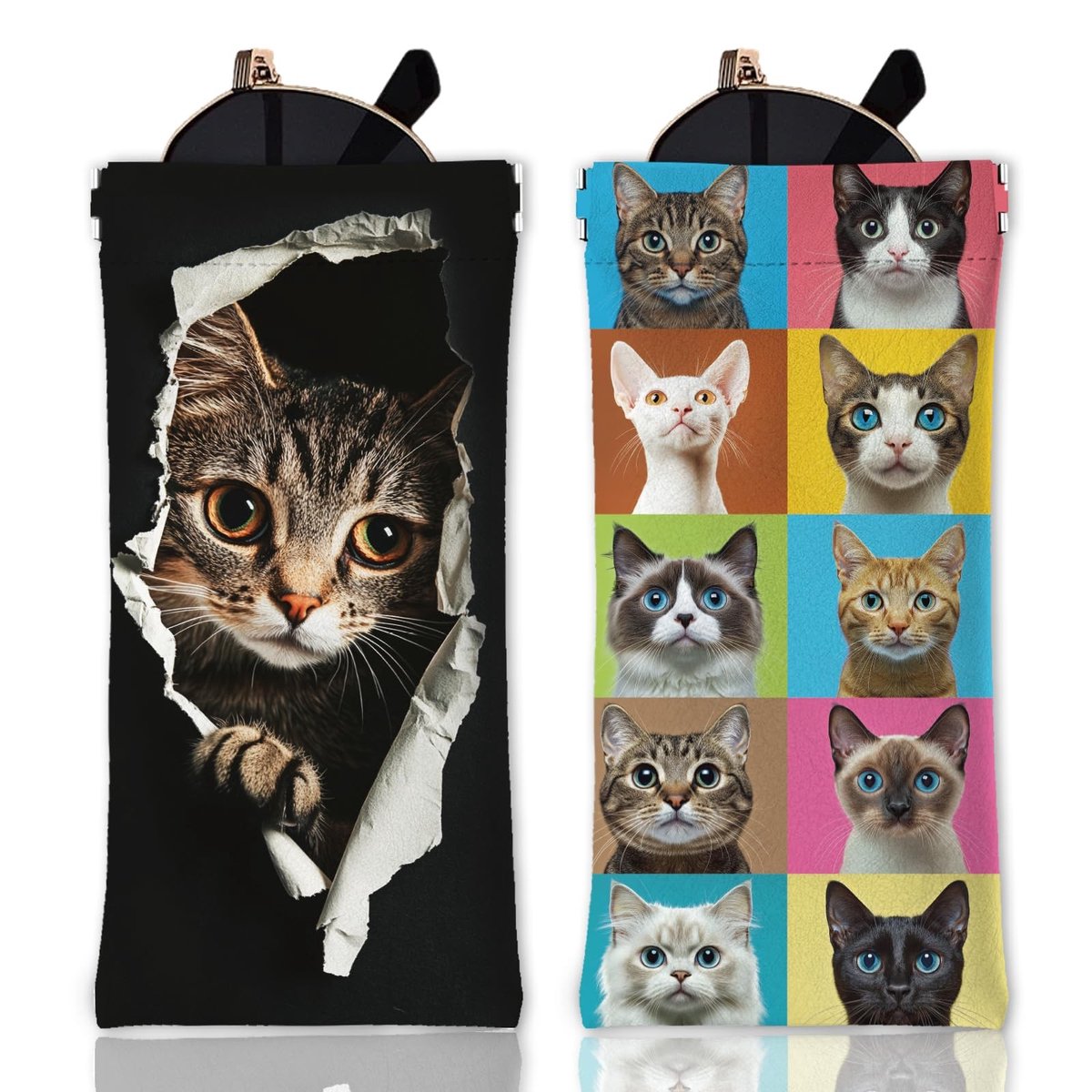 Elzusha - 2 Stuks Zachte Bril Etui met Kattenprint