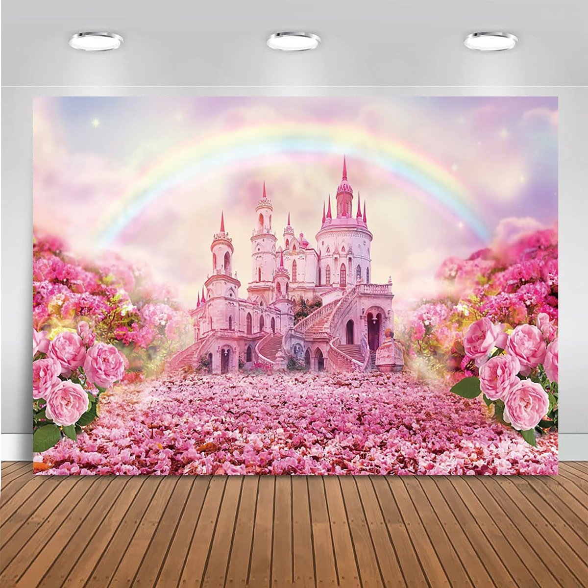 Elzusha - Kasteel Achtergrond - Roze Koninklijke Prinses met Kersenbloesem - 3 x 2,5 m