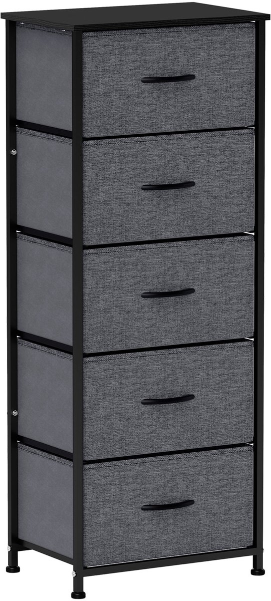 HOMCOM Stoffen Commode - Vliesstof, Staal - 45x30x116cm - Donkergrijs