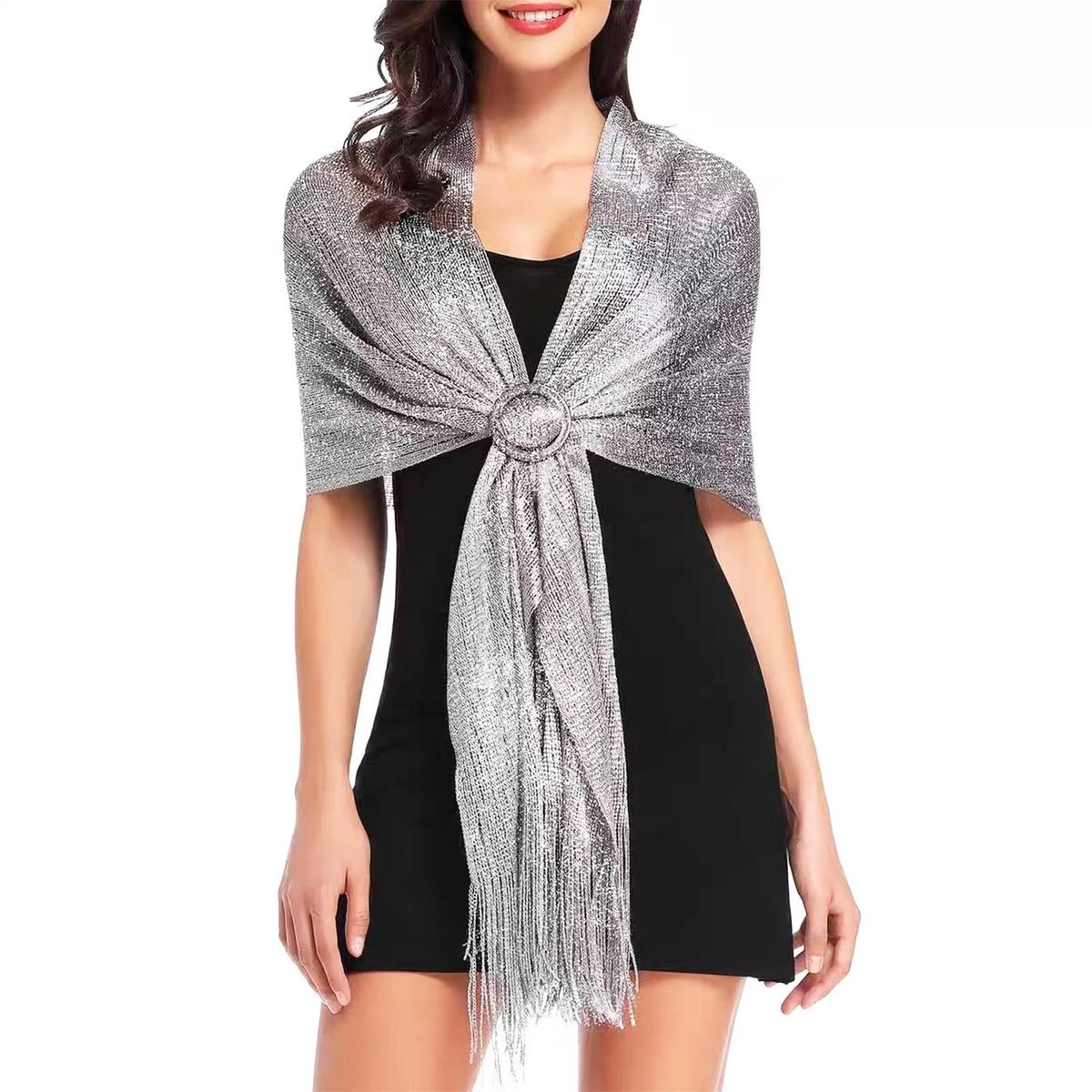 Elzusha - Zilveren Metallic Sjaal en Wrap - 170 x 45 cm