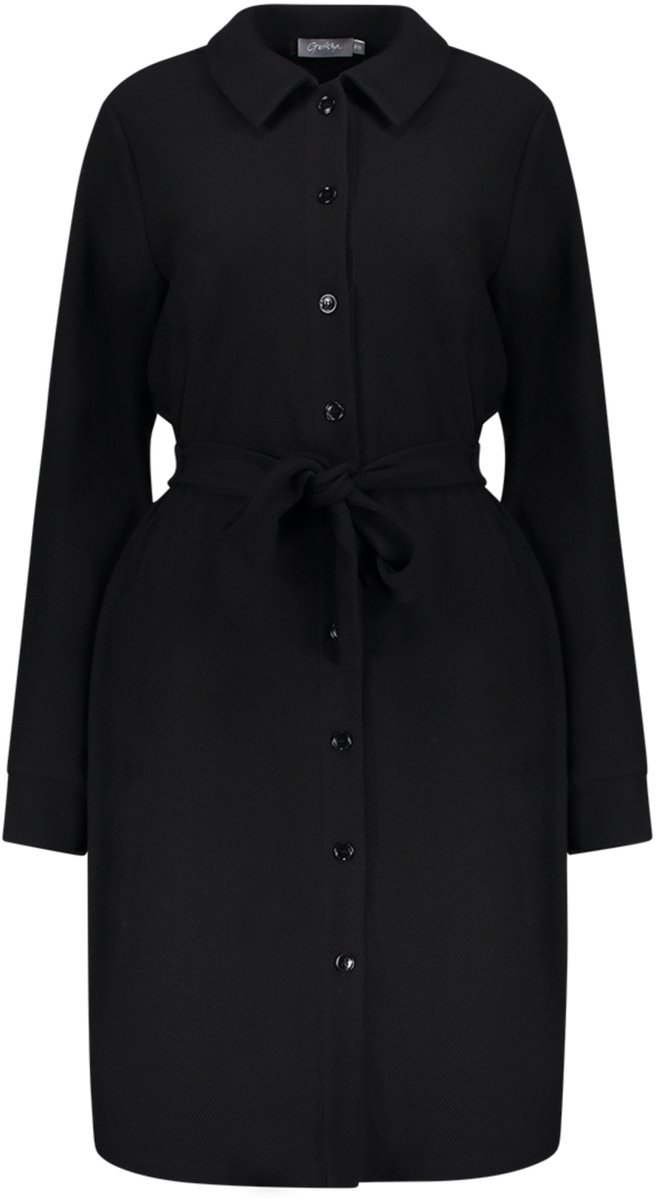 Geisha zwarte dames jurk   Punt kraag   Regular fit   Structuur patroon   Knoopsluiting   Lange mouw Zwart XS