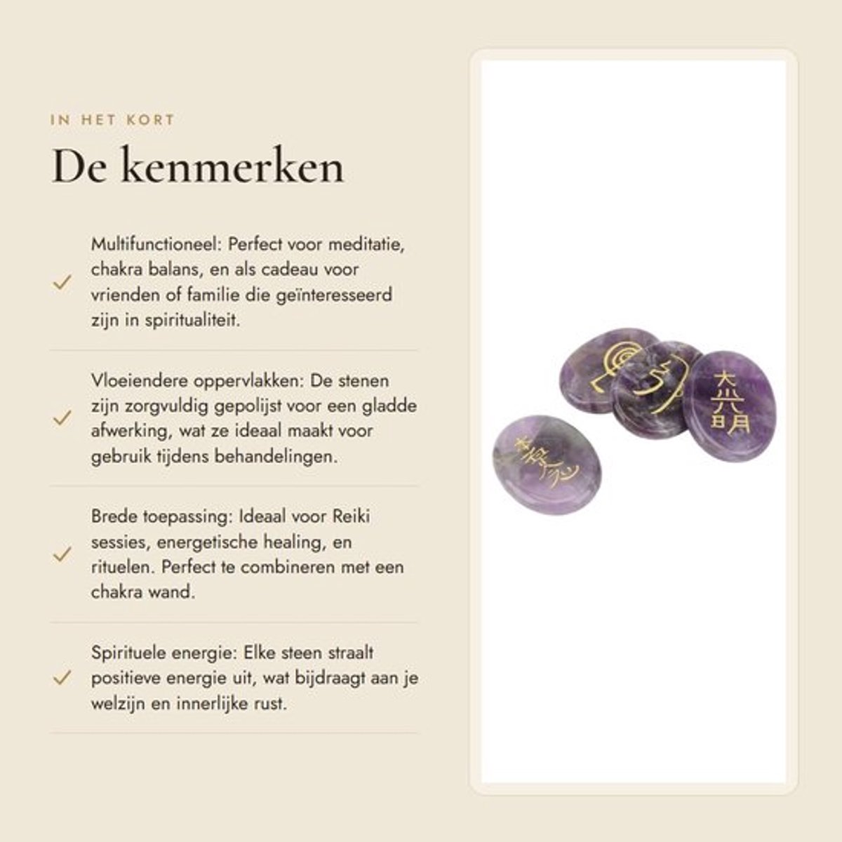 Dailygoods- Chakra Stenen Set 4 Stuks - Reiki Symbolen - Meditatie Decoratie