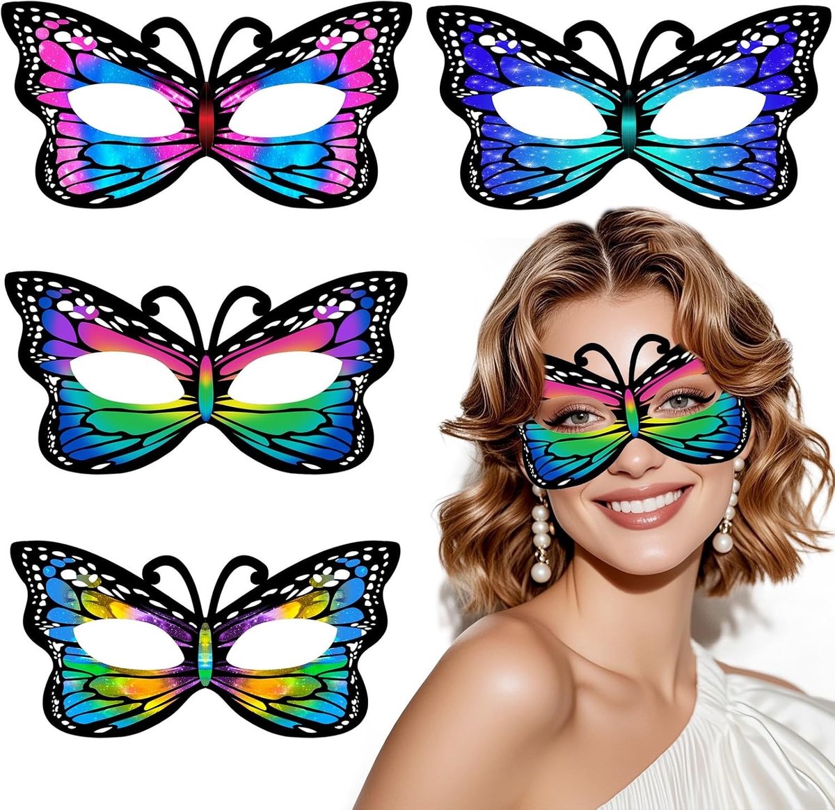 4-delige Vlinder Masker Set voor Dames - Halloween Kostuum, Fantasie Outfit en Bril voor Volwassenen Cosplay en Carnaval Feest
