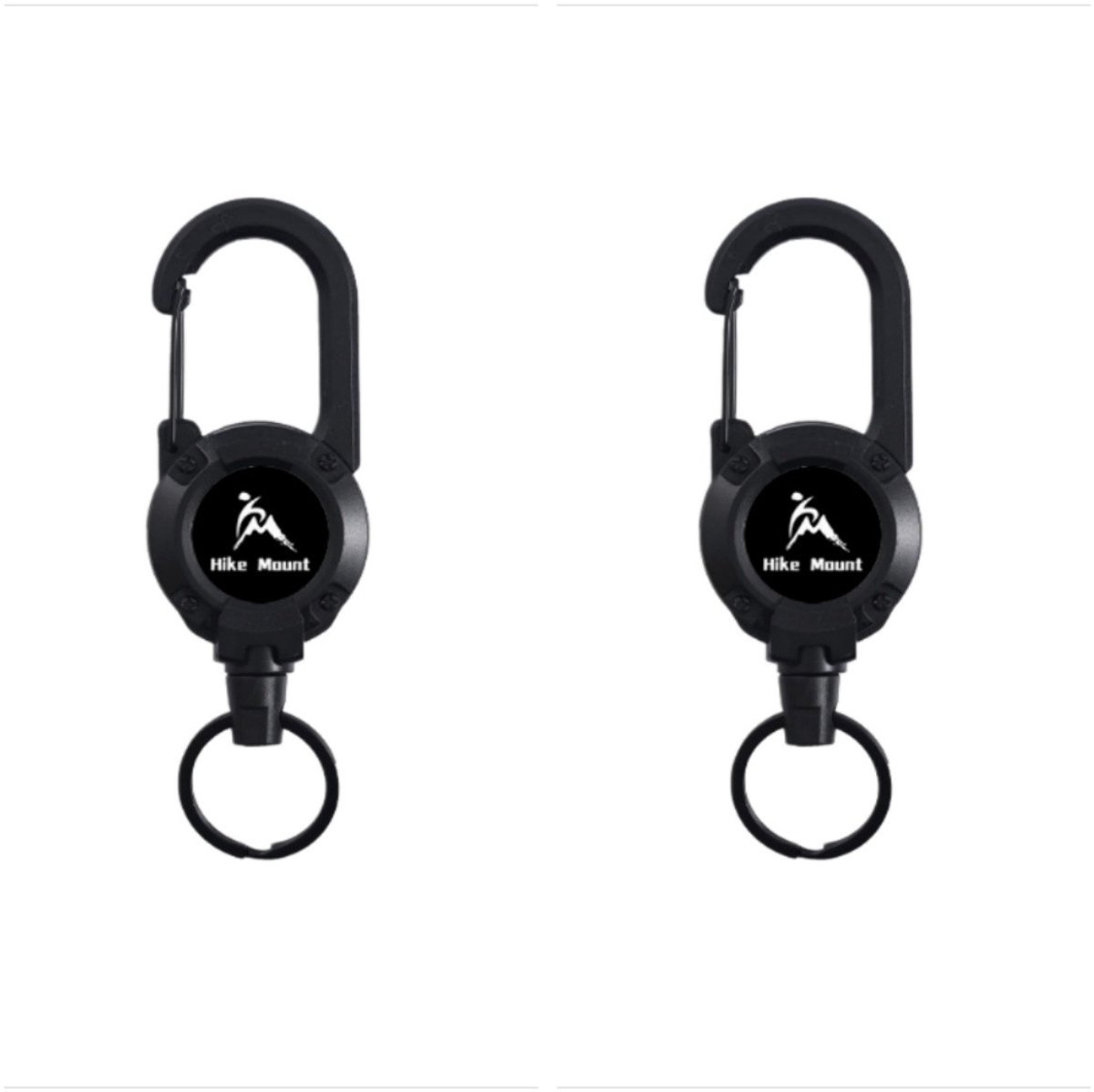 Set van 2 terugtrekbare outdoor anti-verlies sleutelhangers — hoog terugslagkoord ongeveer 60cm, glad kunststof, karabijnhaak, 12cm x 4cm x 4cm