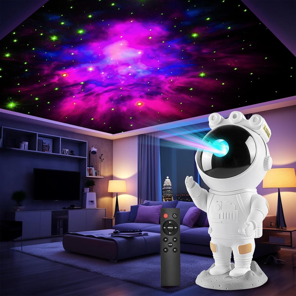 Galaxy Projector+White Noise Machine met 28 Rustgevende Geluiden,4K HD Realistische Planetarium Projector met 10 Film Discs & Timer. 360° Draaibare Sterrenprojector voor Kamerdecoratie