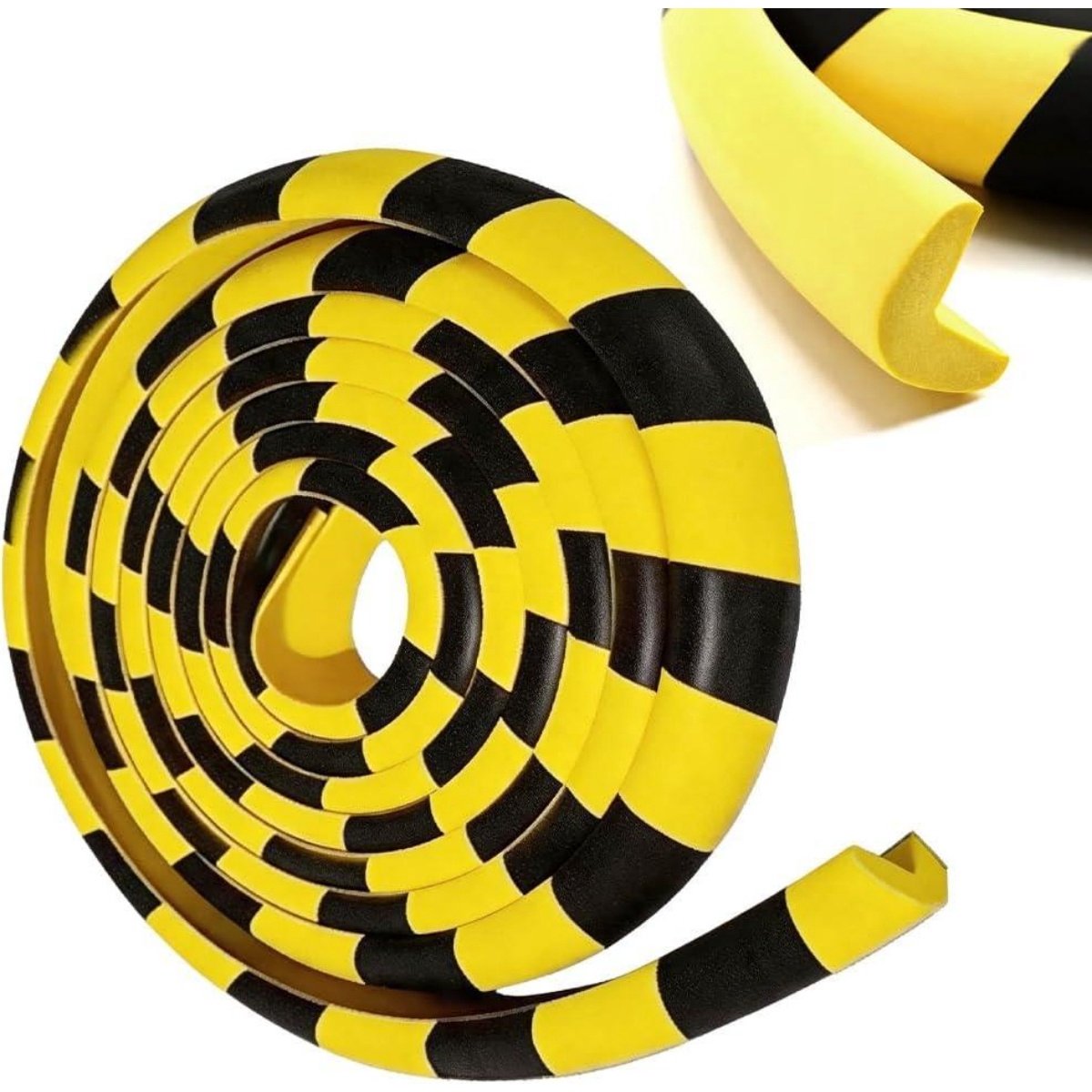 SSTRWGOOD Zelfklevende randbeschermingsstrip – 5 meter – Anti-botsingsstrip van schuim – Geel-zwarte hoekbeschermer – Randbescherming – Zelfklevende L-vormige bescherming voor garages en magazijnen