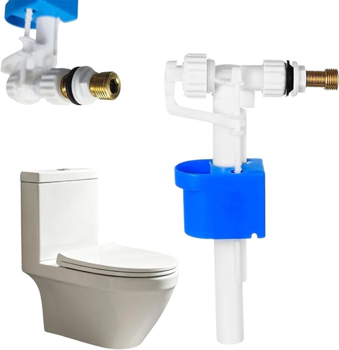 Vlotterkraan, Vlotter voor wc-spoeling, Vlotterkraan voor wc | Aansluitingen G3/8“ en G1/2”, Vlotter voor wc-spoeling, Instelbare waterhoeveelheid, Geschikt voor kunststof en keramische reservoirs