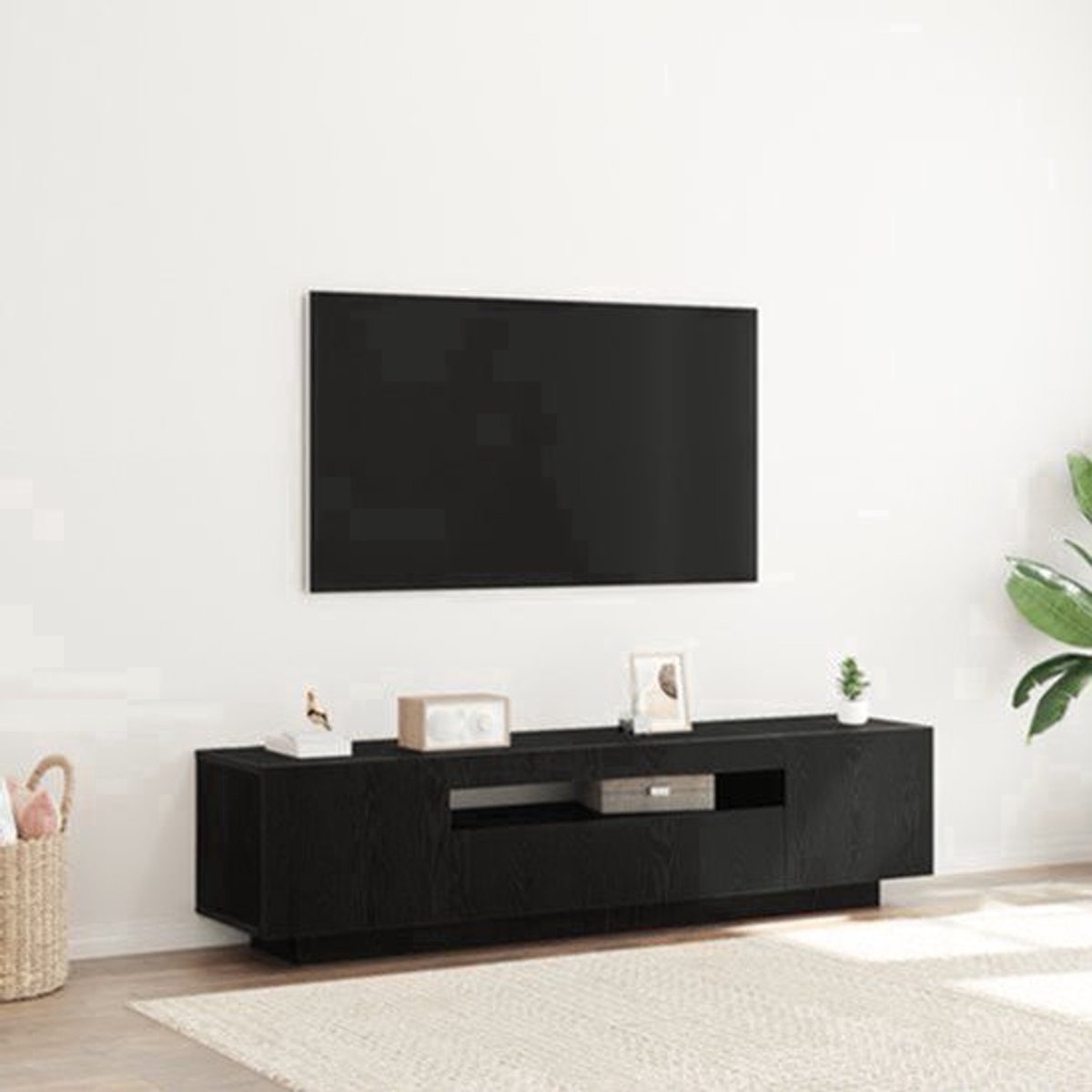 TV-Meubel – TV-Kast – Entertainmentcenter – Mediaconsol – Opbergmeubel – Zwarte Houtlook – 160x35x40 cm – Geschikt Tot 65 Inch