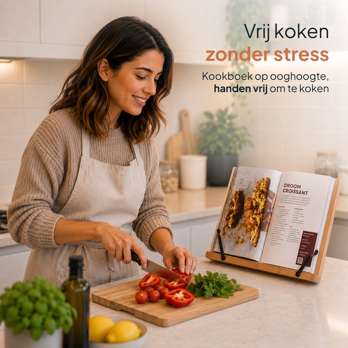Kookboek en tablet standaard - Verstelbaar met klemmen - Boeken - Steun - Standaard - Rek - Houder - Book - Steunen - Metaal - Hout - Bamboe - Lees - Rekje - Luft — cadeau in Kookcadeaus - foto 4