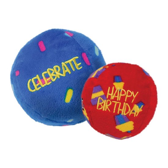 Kong birthday ballen – hondenspeelgoed – rood blauw medium