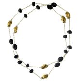 Behave® Lange ketting goud kleur met zwarte kralen 120 cm