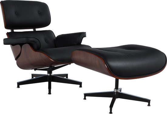 Onaangeroerd klem Levendig Design lounge stoel met Hocker EA670 zwart. | bol.com