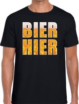 Bier Hier tekst t-shirt zwart heren - feest shirt Bier hier voor heren - festival/kermis fun shirt XL