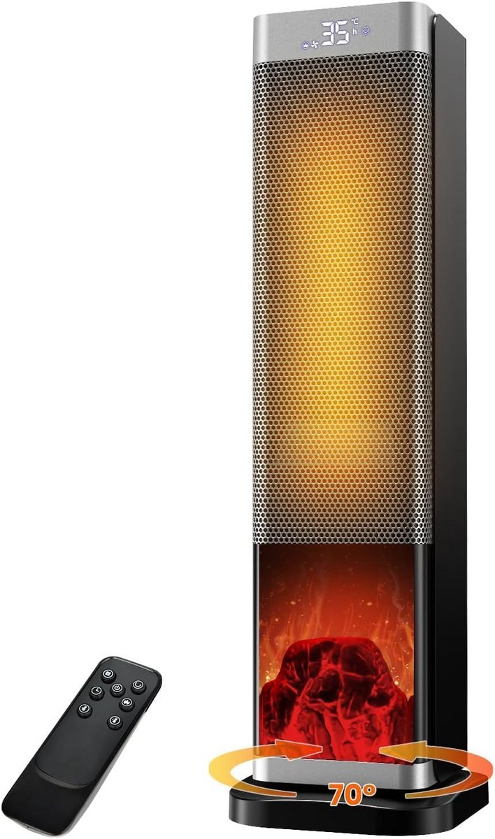 Elektrische Keramische Kachel met Thermostaat en Timer - 70° Draaibaar en Afstandsbediening