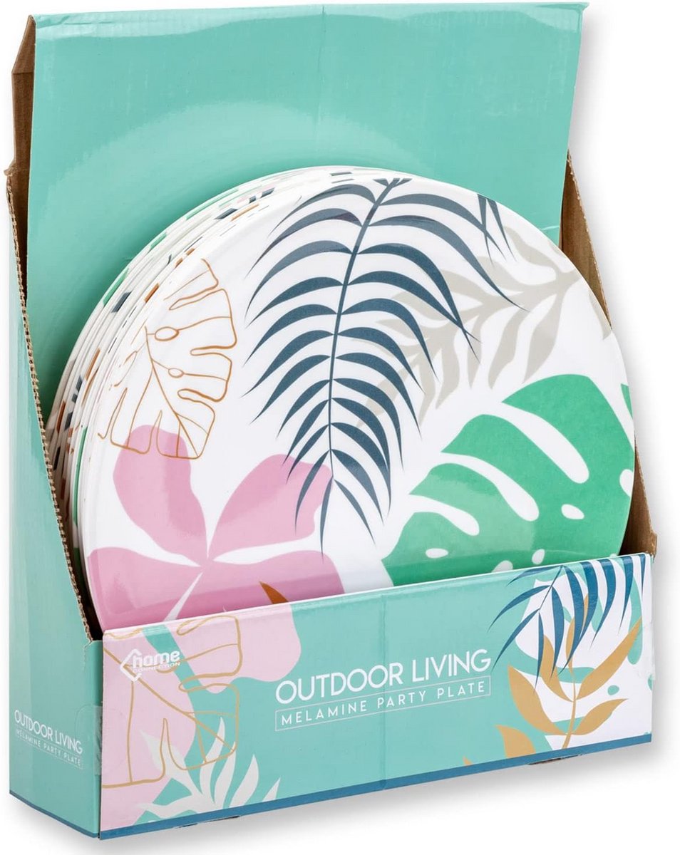 Set van 6 Tropische Melamine Borden 28 cm - Ideaal voor Buiteneten en Picknicks