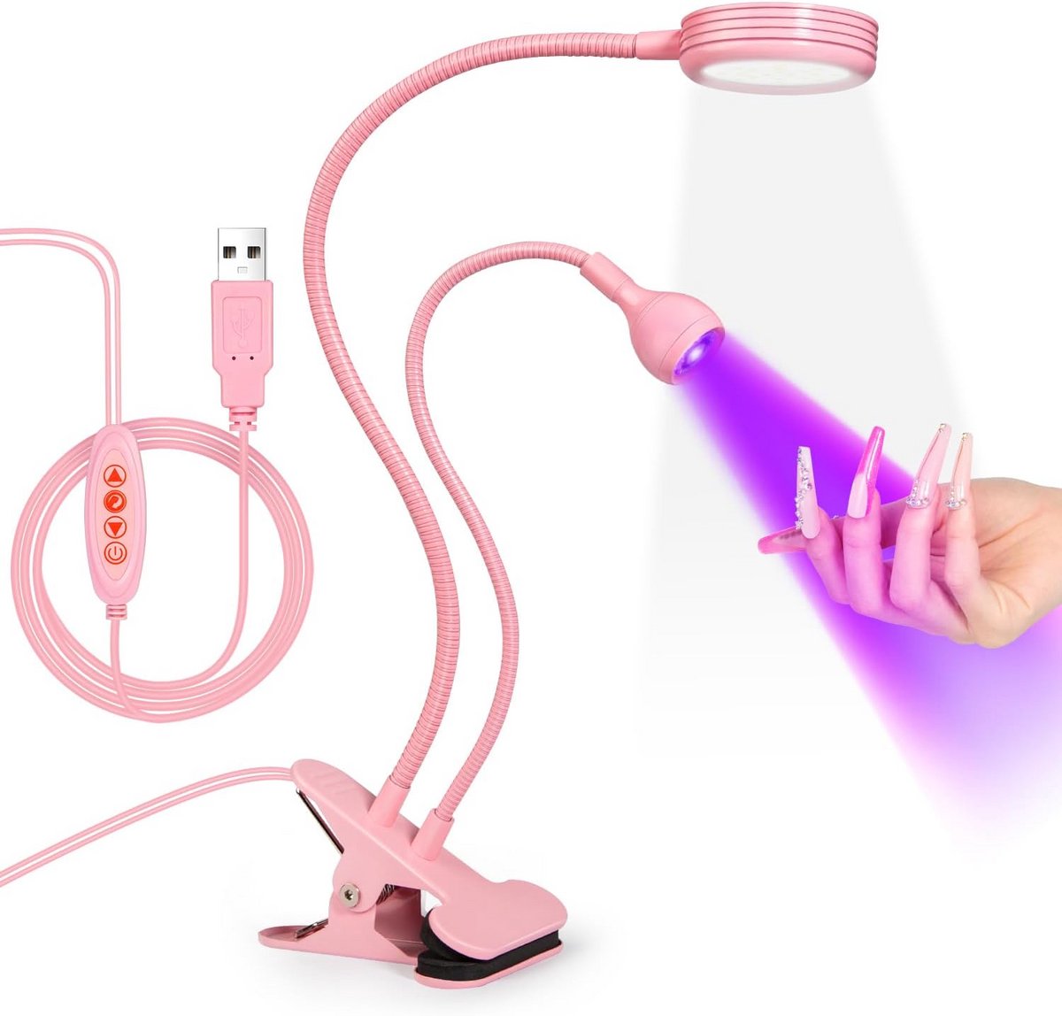 Dubbele UV LED Nagellamp met Flexibele Zwanenhals en Klem - Oplaadbare Gel Nagellamp Droger