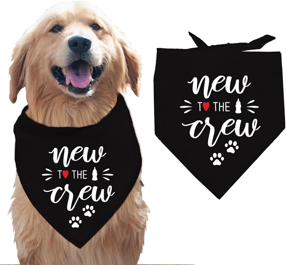 Verstelbare Honden Bandana voor Grote Honden - Zwarte Hart & Pootafdruk Sjaal