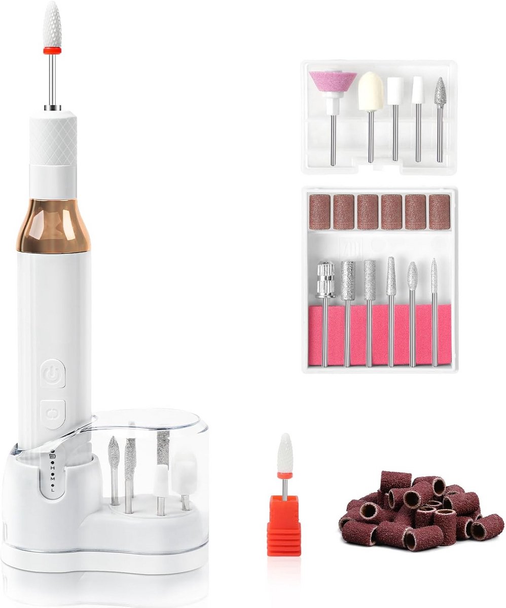 Elektrische nagelvijl - Nagelboor set - Manicure pedicure - 12-in-1 set - Draadloos oplaadbaar - Wit