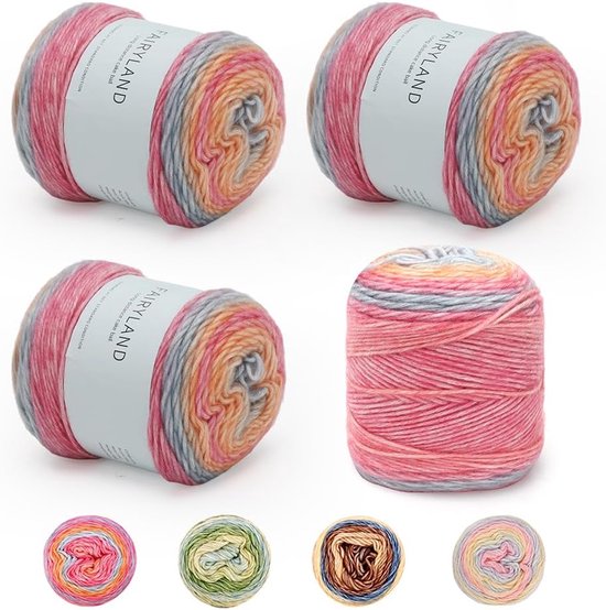 Laine douce pour crocheter - 4 pièces - fil acrylique dégradé coloré pour tricoter - multicolore - fil à crocheter - fil multicolore pour tricoter et crocheter