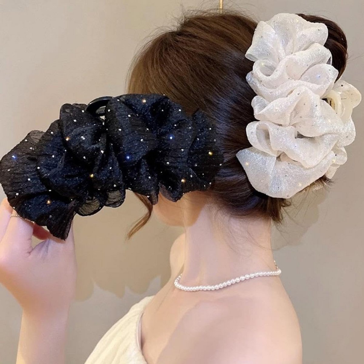 Grote Haarclip met Strik van Tule voor Dames - Elegante Haarklem voor Opsteekkapsel