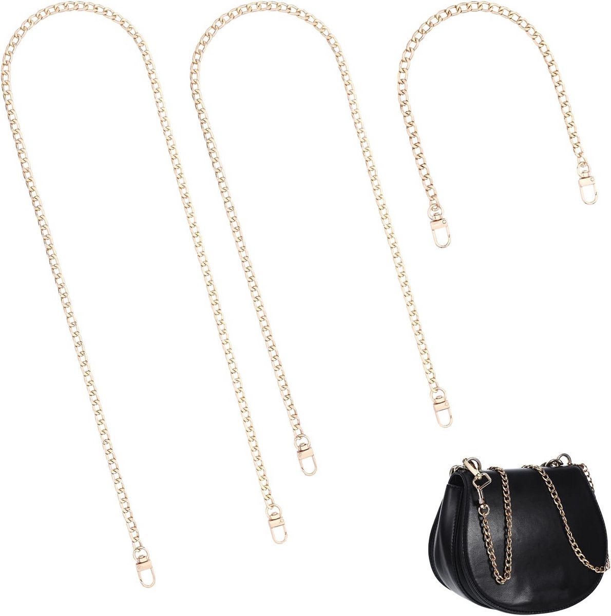 3-Delige Gouden Tas Keten Vervanging - 40, 80 & 120 cm Metalen Schouderriem voor Handtassen
