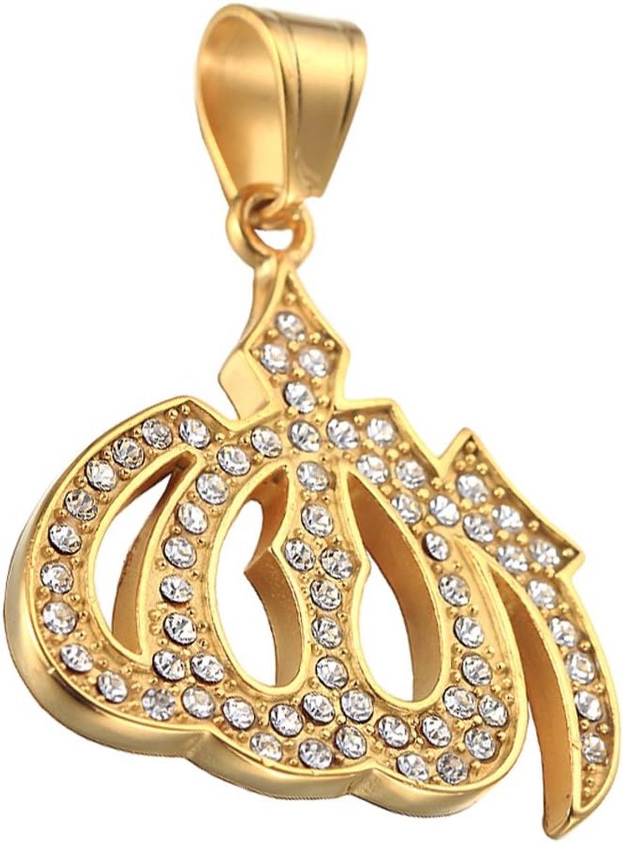 Heren Halsketting Roestvrij Staal Verguld met Zirkonia Moslim Allah Hanger