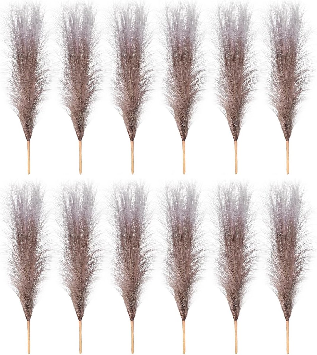 12x Kunstmatig Pluizig Pampasgras 43 cm Bruin - Boho Decoratie voor Vazen en Bruiloften