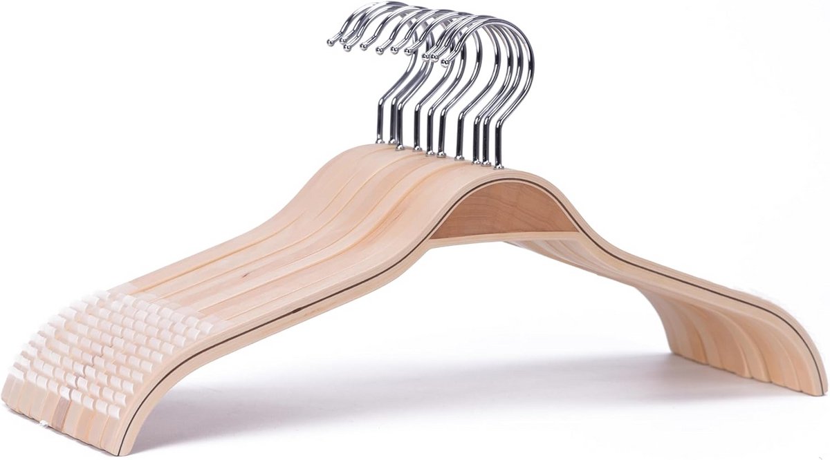 Dunne Houten Kledinghangers met Antislip Rubber, 30 Stuks - Geen Schouderbult