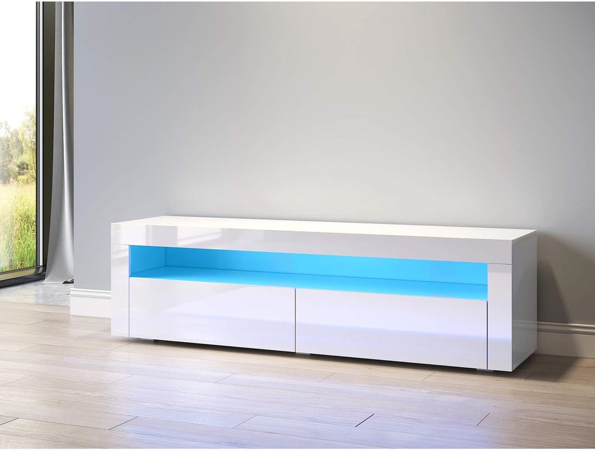 Televisietafel met LED-verlichting en hoogglans afwerking - 155 x 40 x 45 cm