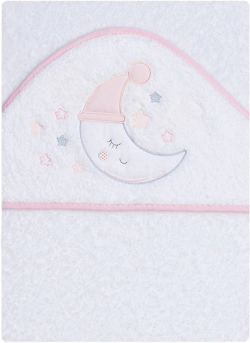 Babybadhanddoek met Capuchon - Zachte en Absorberende Badstof Handdoek voor Peuters - 100% Katoen - 100 cm x 100 cm - Wit/Roze Maandesign