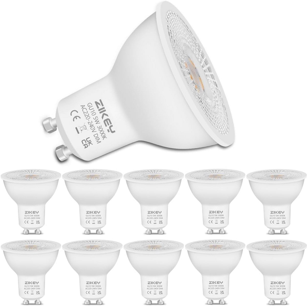 GU10 LED lamp 5W Warm Wit Dimbaar 3000K 450LM – Vervangt 60W Halogeenlampen – Verpakking van 10