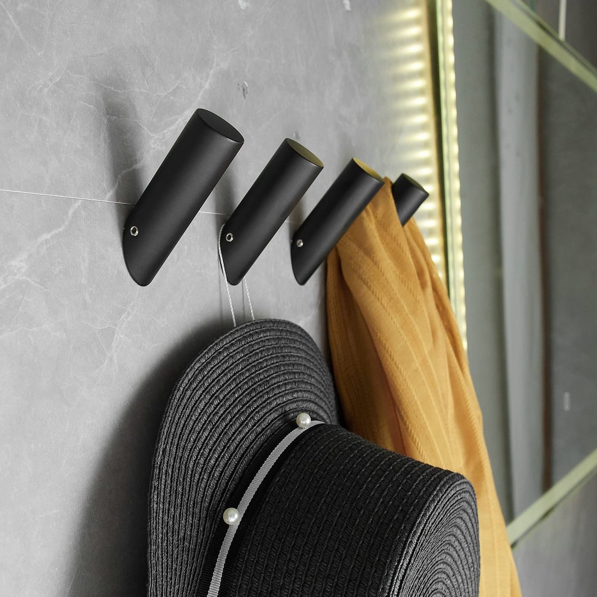 Ynkkvre - muurhaak - 4 stuks zwarte stevige wandhaken – voor badjas, jassen, badkamer – 8×2.2×5 cm