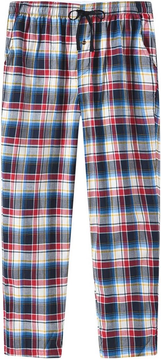 Lange herenpyjama broek, katoen, geruit, comfortabele loungebroek met zakken, XXL