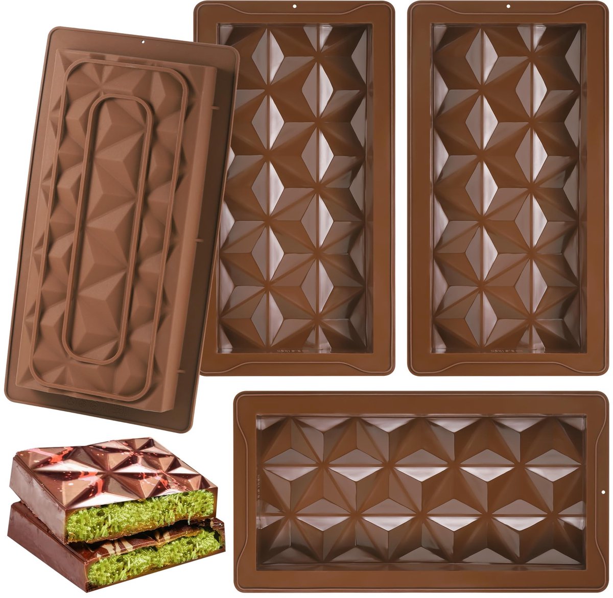 Unyqoos® Set van vier herbruikbare siliconen vormen voor chocolade en snoepcreaties