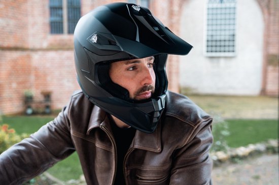 VINZ Prado Enduro Helm met Zonnevizier | Systeemhelm, Motorhelm & Crosshelm | ECE 22.06 goedgekeurd | Geschikt voor Motor, Scooter & Brommer | Inclusief Opbergzak - Mat Zwart