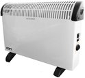 Witte convector met zwarte accenten en pootjes. Tekst 'NO CUBRIR' op de voorkant. EDM logo.