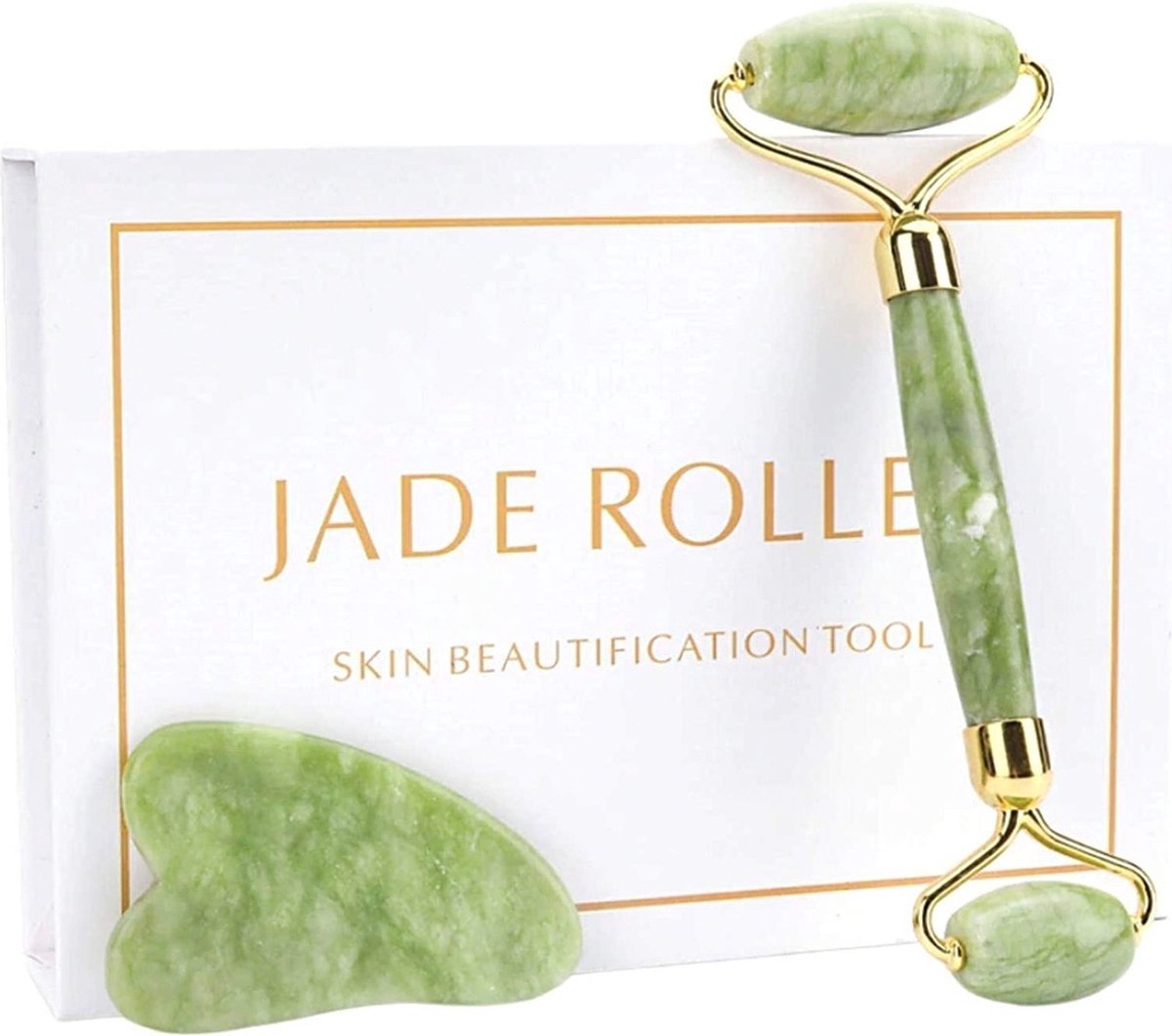 Vevilon Pure Jade Gua Sha & Face roller – Schraper - Massagehulpmiddel – Gezichtsmassage – Massage – Jade Roller - Face Roller – Ontspanning