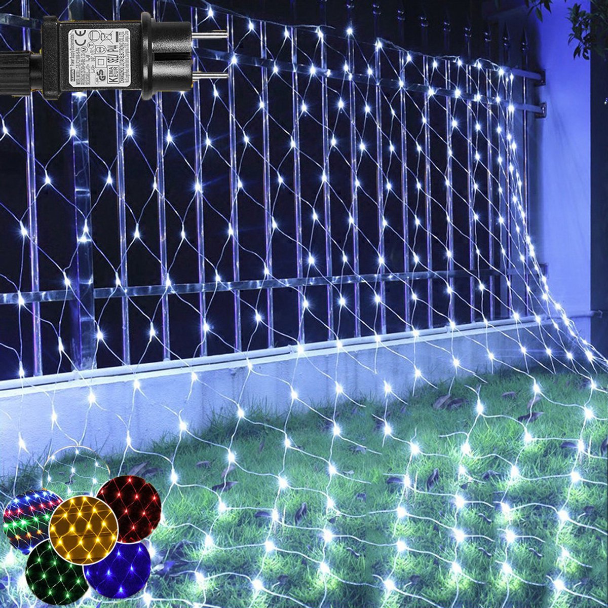 MUPOO Netverlichting Buiten Lichtnet IP44-lichtslinger Lichtnetten Koud Wit Licht -Net Lichtgordijn 2x3M 200LEDs - Geheugen- 8 modi-Boomverlichting -Kerstverlichting