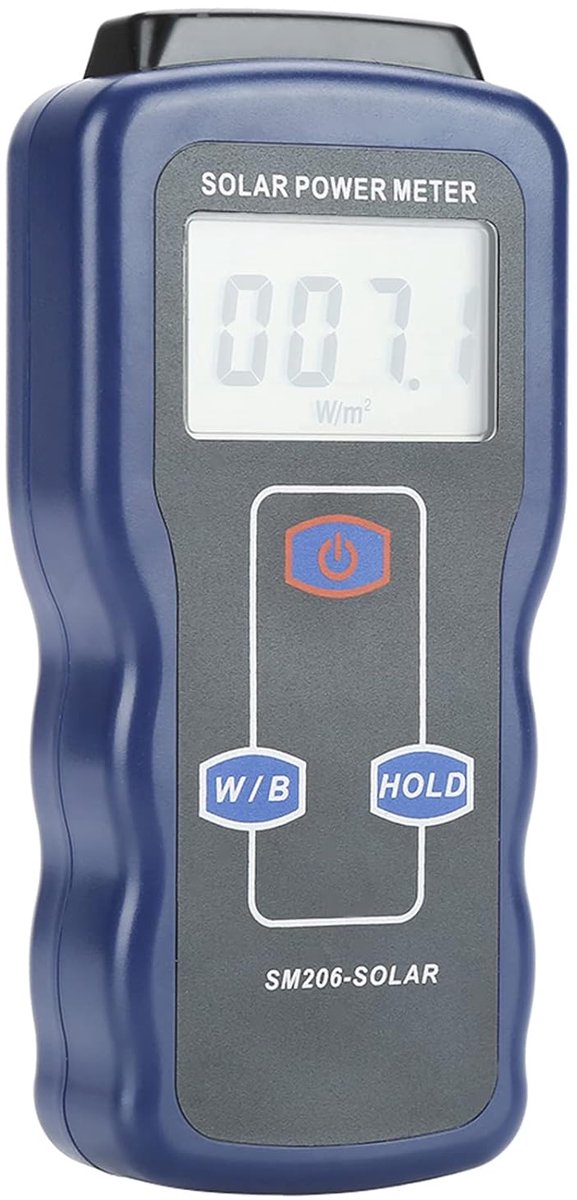 Solar Power Meter - Intensive Sunlight Meter - W/m² - Btu - Max Hold - Data Hold - Glasdoor Transmissietest