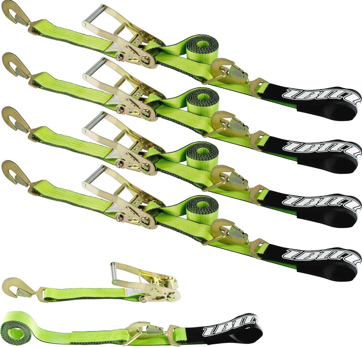 4-pack autovastbinders met karabijnhaken - 5,1 cm x 289,6 cm - 1,5 kg veilige werkbelasting - ideaal voor afstandsauto's, vrachtwagens en ATV's
