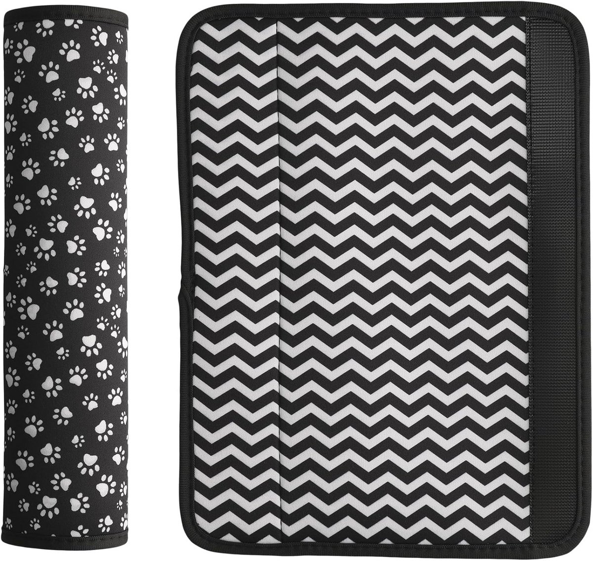 Set van 2 Zwarte/Witte Veiligheidsriem Beschermers - 29 x 21 cm - Neopreen Comfort Covers